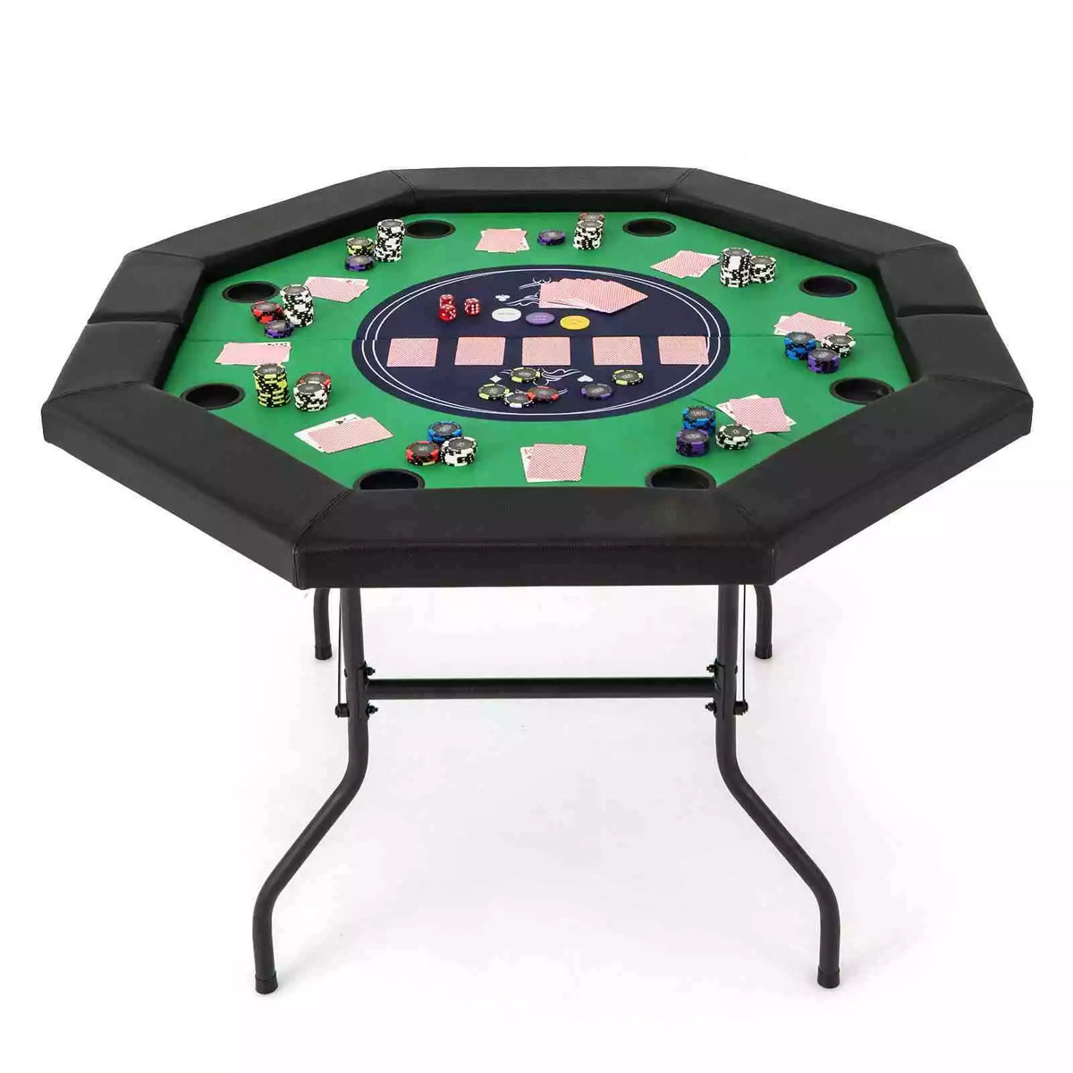 122cm Foldable Poker Table for 8 Players Portable Blackjack Texas Hold’em Table