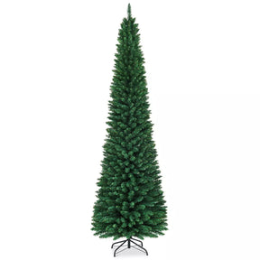 1.5/1.8/2.1/2.4/2.7 M Green Pencil Christmas Tree with 400 PVC Branch Tips and Foldable Sturdy Metal Stand