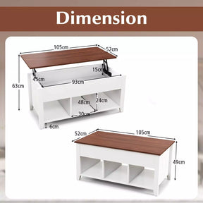 Lift Up Coffee Table Rising Center Table w/ Hidden Compartment & 3 Cubes