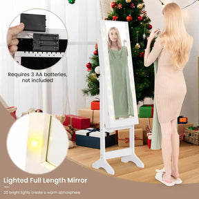 Mirror Jewelry Cabinet Standing Jewelry Armoire Organizer w/ Full Length Mirror
