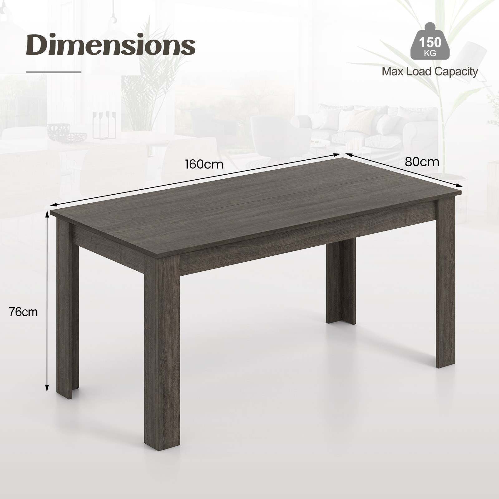 Giantex 160 CM Rectangular Dining Table with Sturdy Legs