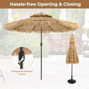 Solar Powered Hawaiian Style 32 LED Hula Thatched Tiki Umb w/ 30° Tilt for Patio