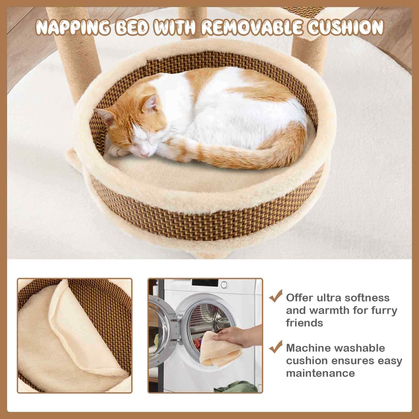 4-level Cat Tower Activity Center for Indoor Cats w/Rattan Mat, Scratching Posts