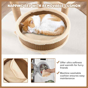 4-level Cat Tower Activity Center for Indoor Cats w/Rattan Mat, Scratching Posts