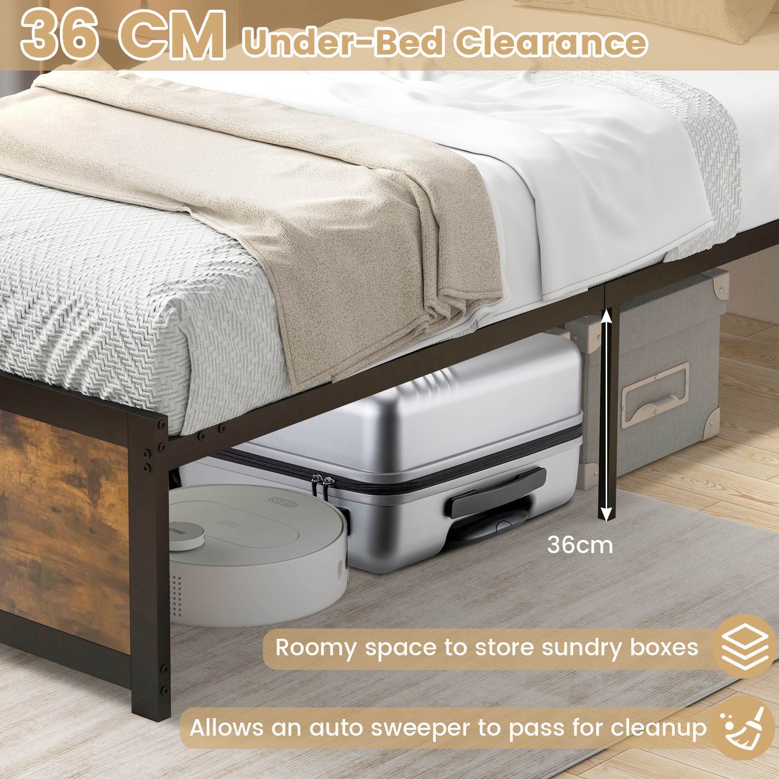 Single Size Bed Frame Metal Bed Base Heavy-duty Mattress Foundation Noise Free