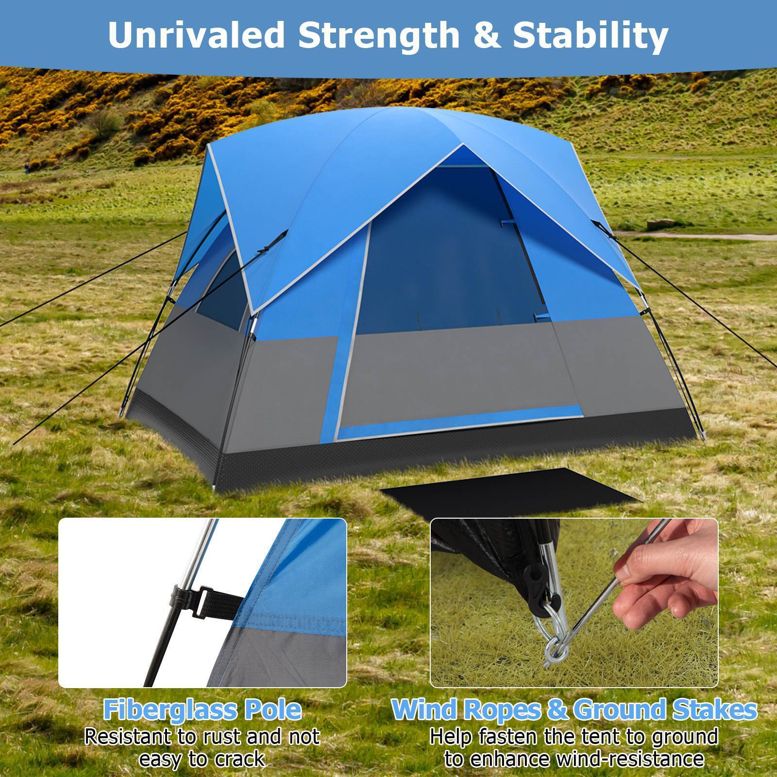 3 Person Outdoor Camping Tent，Waterproof Portable Double-layer Tent for Camping