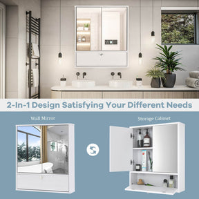 Wall-Mounted Bathroom Medicine Storage Cabinet w/Mirror Adjustable Shelf White