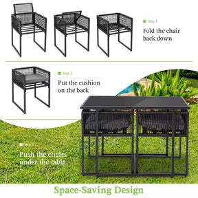 Giantex 3 Pieces Outdoor Dining Set Patio PE Rattan Furniture Set with Folding Backrest