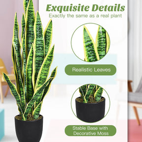 90CM Artificial Snake Plant Fake Sansevieria Faux Agave Plant w/ Pot 20 Leaves