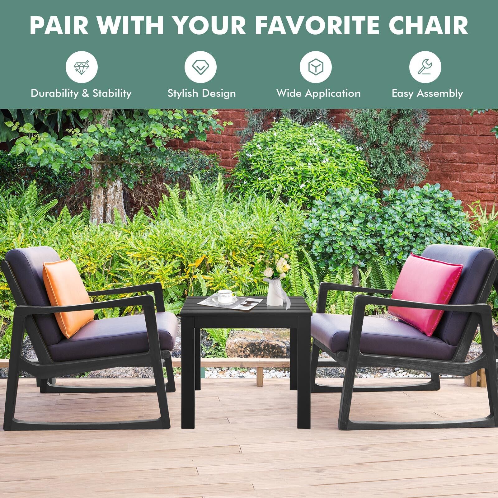 Wooden Square Side End Table Patio Coffee Bistro Table Indoor Outdoor