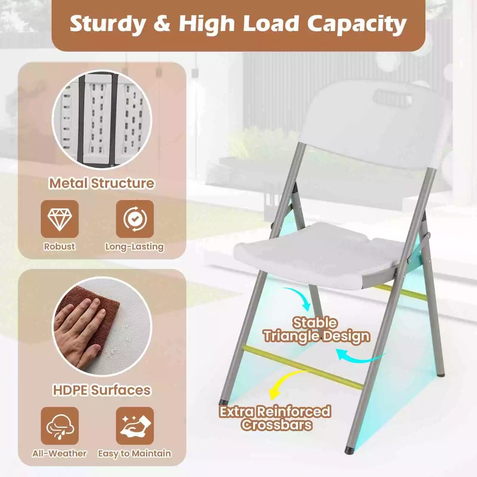 4 Pack Portable Seats w/ Metal Frame Stackable Folding Chairs for Indoor Outdoor