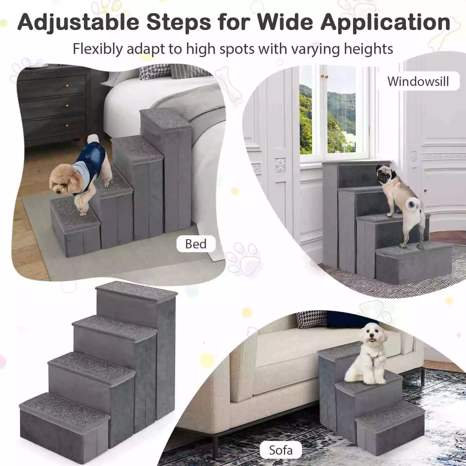 4-Step Dog Stairs Non-slip Foldable Dog Ramp for High Beds Sofas Storage Boxes