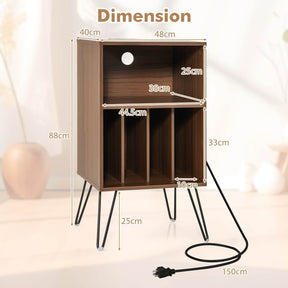 Record Player Stand w/Charging Station Turnable Nightstand Vinyl Storage Cabinet