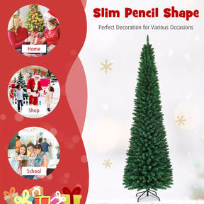 1.5/1.8/2.1/2.4/2.7 M Green Pencil Christmas Tree with 400 PVC Branch Tips and Foldable Sturdy Metal Stand