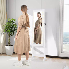 Mirror Jewelry Cabinet Standing Jewelry Armoire Organizer w/ Full Length Mirror