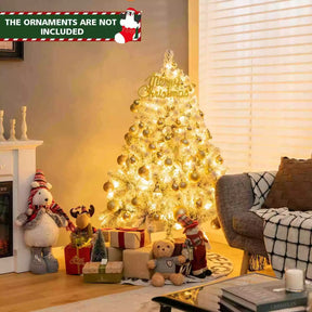 140CM Pre-lit Snow Flocked Christmas Tree Hinged Xmas Decor w/Metal Stand Party