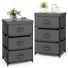 Set of 2 3-Tier Fabric Dresser Nightstand Home Organizer Chest of Drawer Bedroom