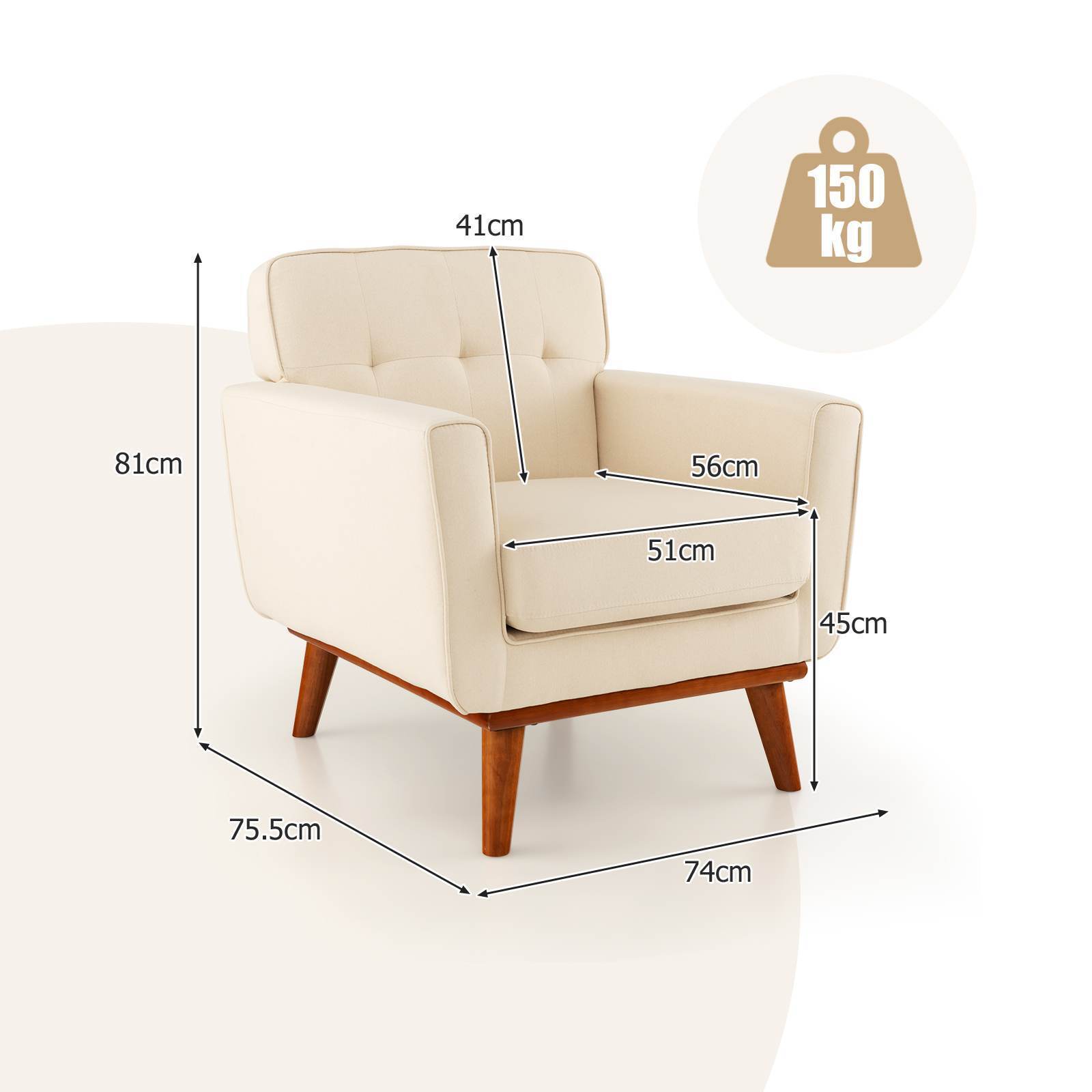 Modern Accent Leisure Chair Linen Fabric Armchair w/ Padded Seat Cushion