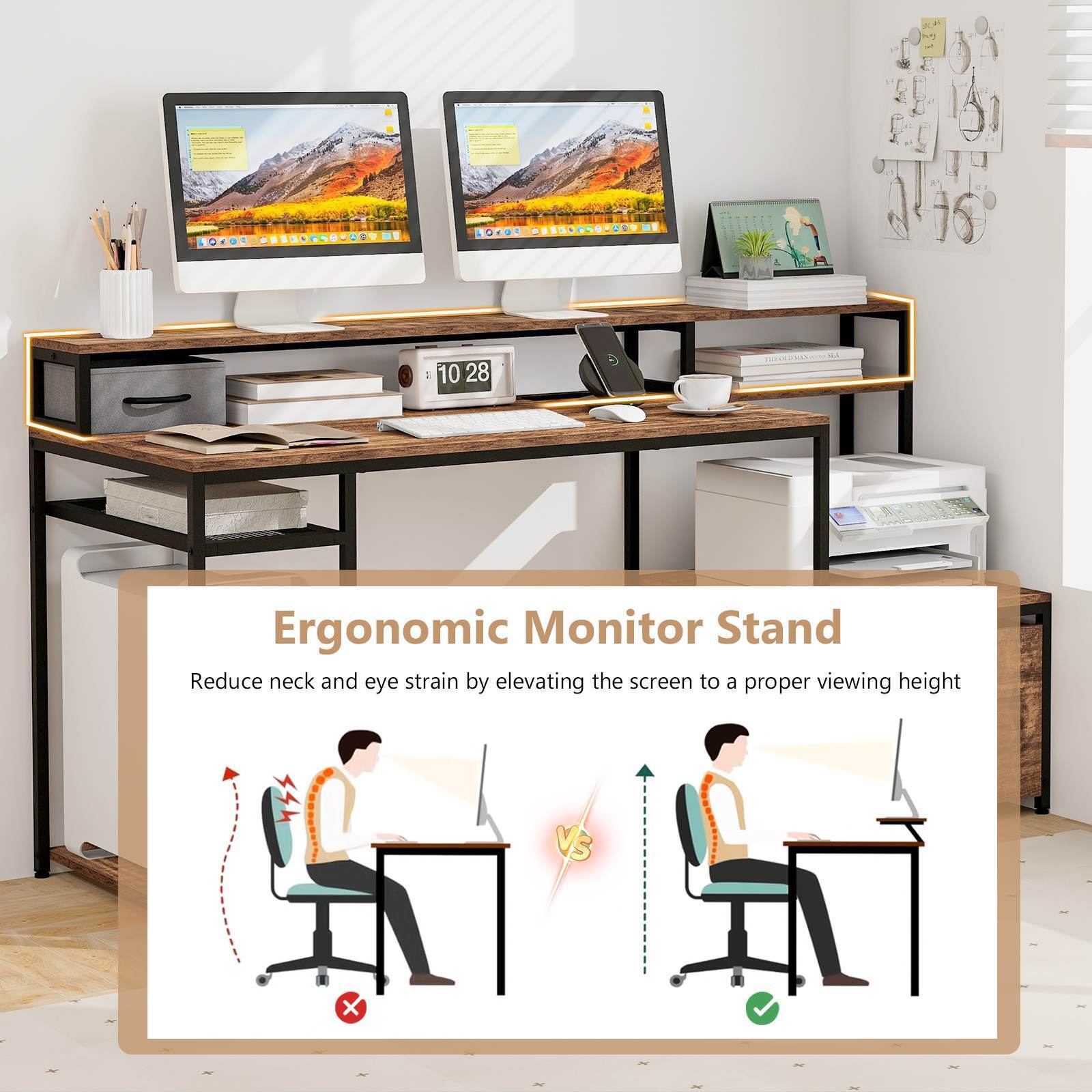 170cm Computer Desk Home Office Desk w/ Power Outlets & USB Ports Workstation