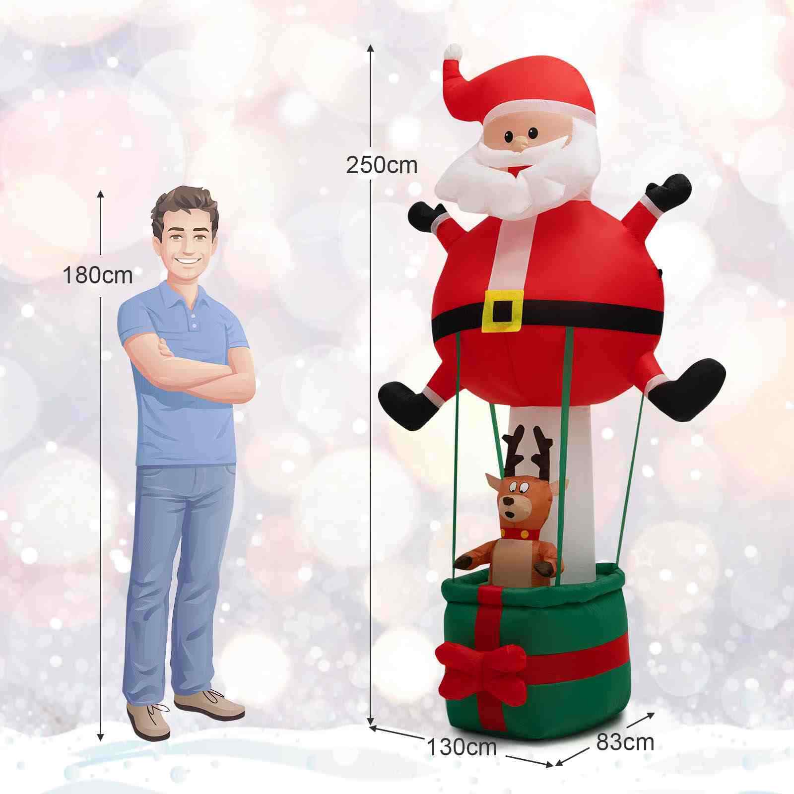 Inflatable Christmas 2.5M Santa Claus with Hot Air Balloon and LED Lights
