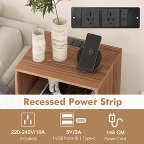 Record Player Stand w/Charging Station Turnable Nightstand Vinyl Storage Cabinet