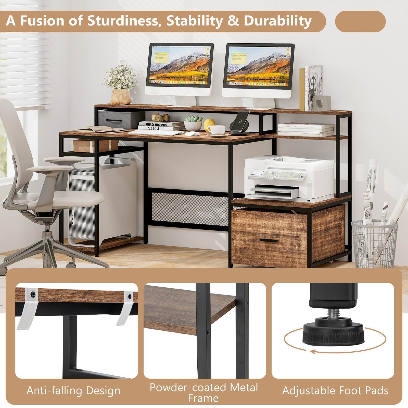 170cm Computer Desk Home Office Desk w/ Power Outlets & USB Ports Workstation