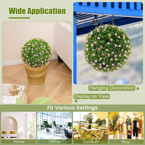 2 PCS Artificial Plant Topiary Balls Faux Decoration Pink Flowers Garden Sphere