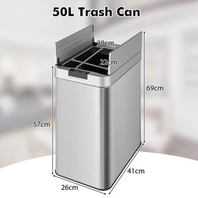 50L Slim Kitchen Trash Can w/ Wing Lids Stainless Automatic Sensor Garbage Can