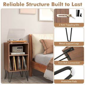 Record Player Stand w/Charging Station Turnable Nightstand Vinyl Storage Cabinet