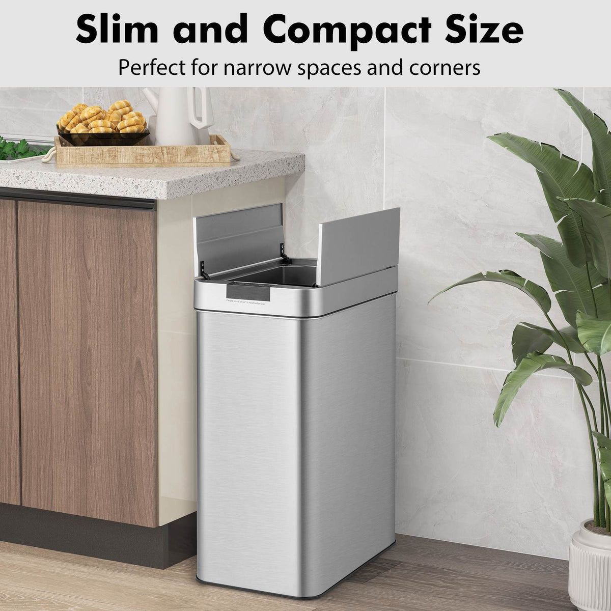 50L Slim Kitchen Trash Can w/ Wing Lids Stainless Automatic Sensor Garbage Can
