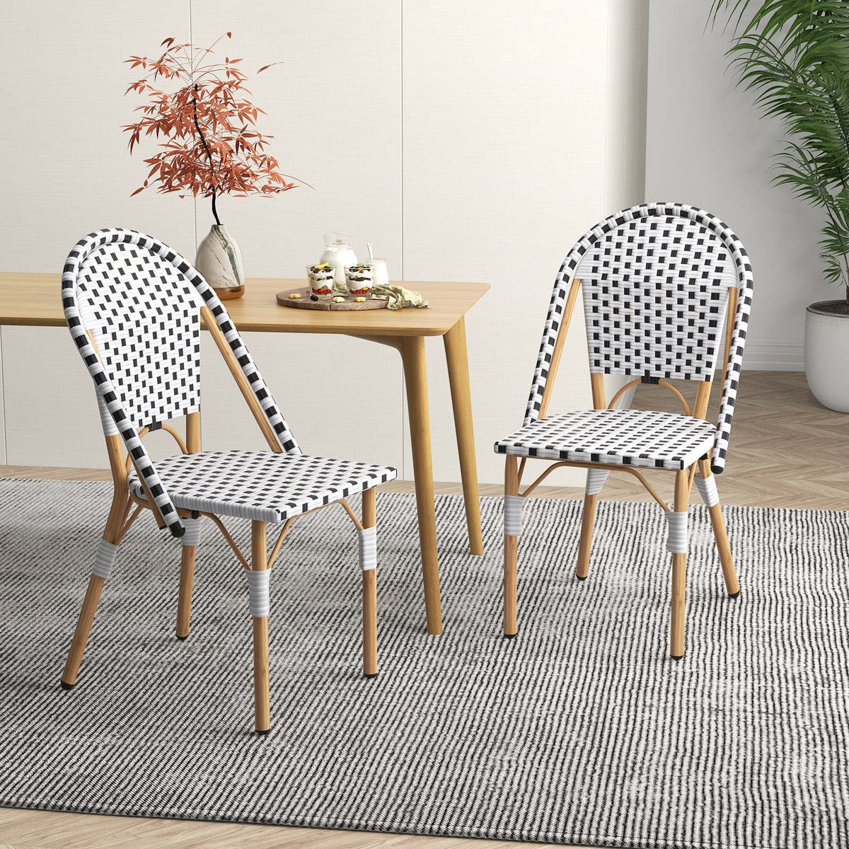 2 PSC Bistro Chair Outdoor Furniture Seat Wicker Garden Kitchen Backyard Porch