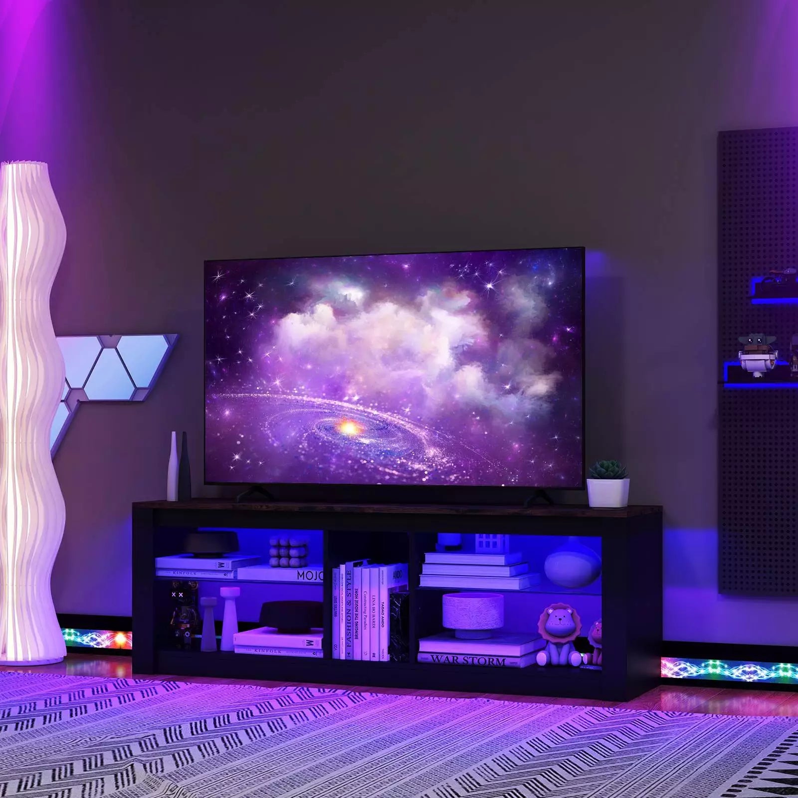 TV Stand w/ LED Light for TVs up to 65 inch Modern Entertainment Center