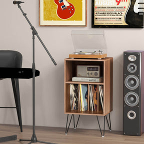 Record Player Stand w/Charging Station Turnable Nightstand Vinyl Storage Cabinet