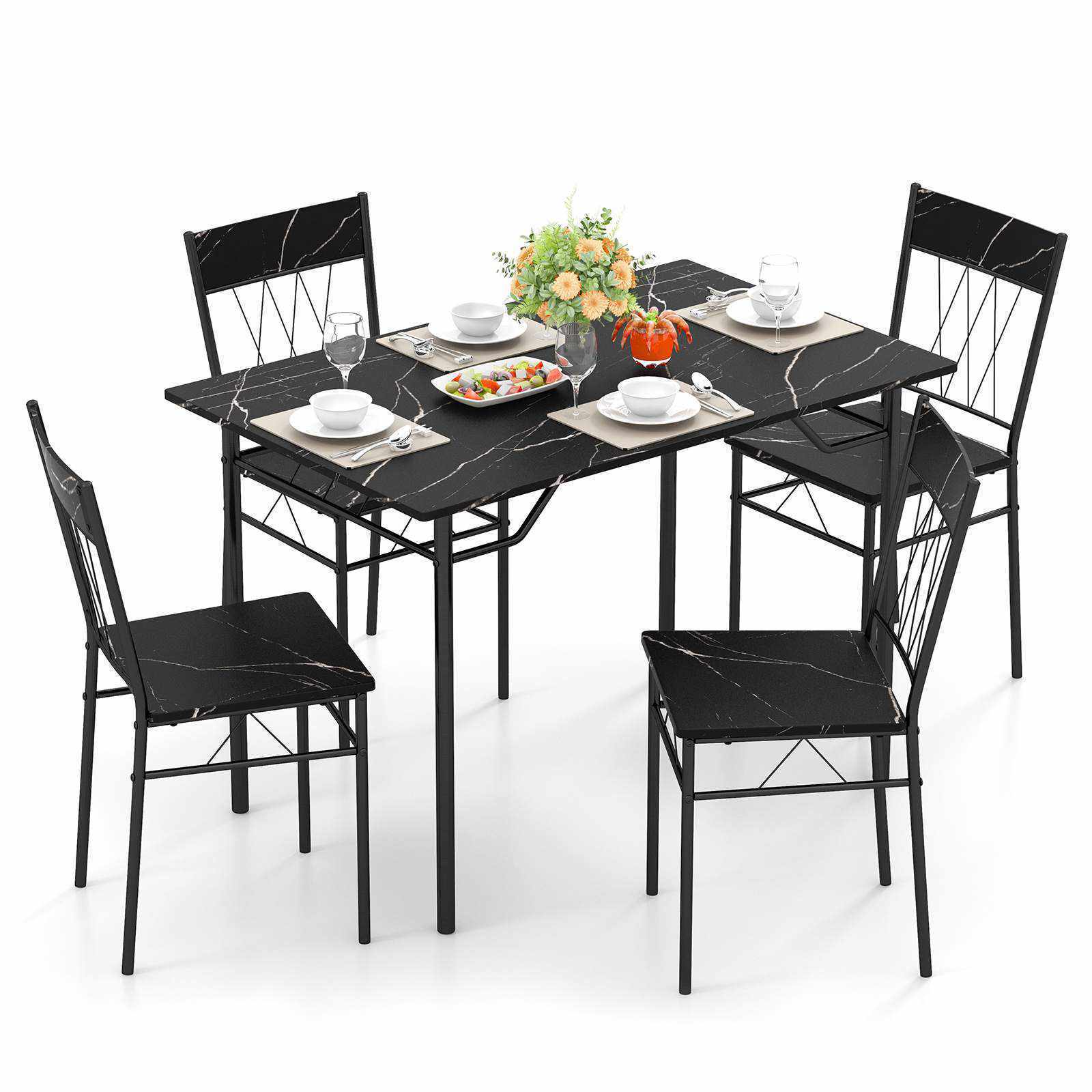 5Pcs Dining Table & Chair Set for 4 Kitchen Dining Room Furniture Dinette Set