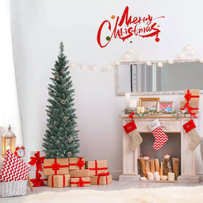 1.5 m/1.8 m/2.1m Artificial Slim Christmas Tree W/ Pine Cones & Snowy Branch Tips