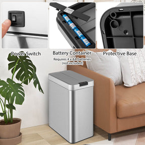 50L Slim Kitchen Trash Can w/ Wing Lids Stainless Automatic Sensor Garbage Can