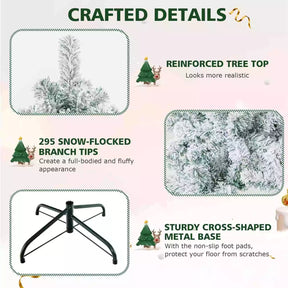 140CM Pre-lit Snow Flocked Christmas Tree Hinged Xmas Decor w/Metal Stand Party