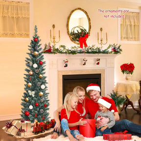 1.5 m/1.8 m/2.1m Artificial Slim Christmas Tree W/ Pine Cones & Snowy Branch Tips