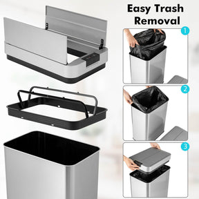 50L Slim Kitchen Trash Can w/ Wing Lids Stainless Automatic Sensor Garbage Can