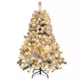 140CM Pre-lit Snow Flocked Christmas Tree Hinged Xmas Decor w/Metal Stand Party