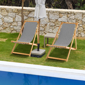Folding Solid Wood Lounge Beach Chair Reclining Canvas Outdoor 160kg Capacity