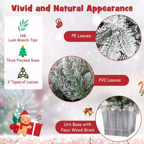 110CM Pre-Lit Snow Flocked Christmas Tree Potted Xmas Decor w/Globe Lights Home