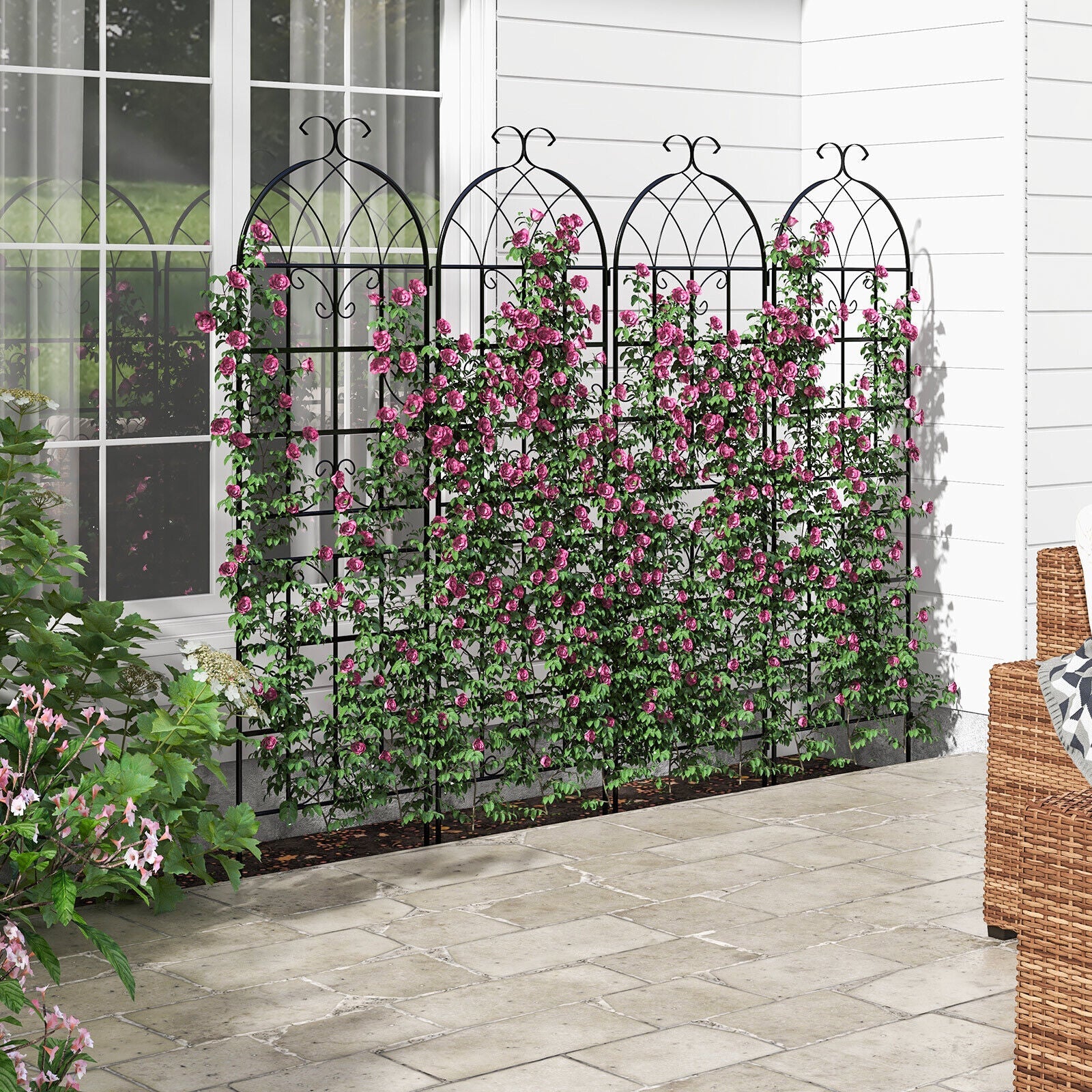 2PCS Metal Garden Trellis Fence for Climbing Plants Rustproof Decorative Screen