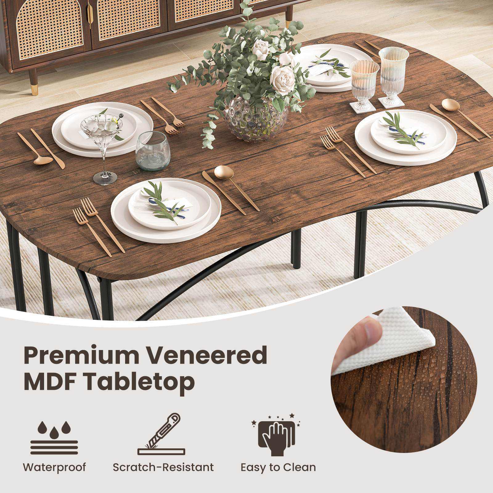 3PCS Dining Table Set Rectangular Table 2 Benches Kitchen Dining Room Furniture