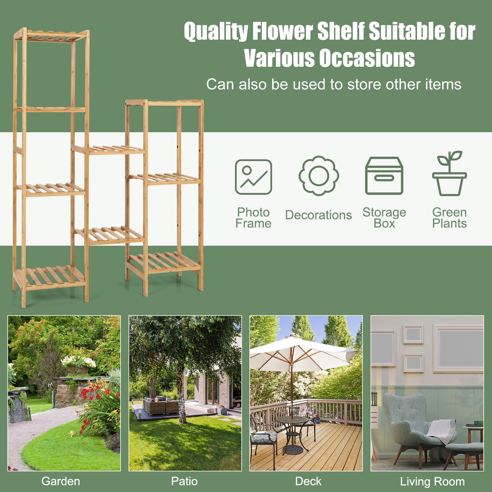 9-tier Wood Plant Stand Flower Pot Display Shelf Rack Living Room Patio