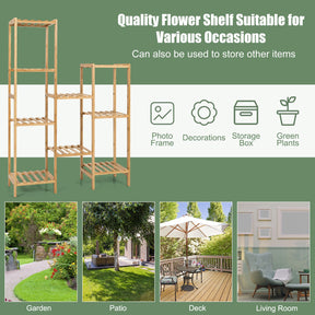 9-tier Wood Plant Stand Flower Pot Display Shelf Rack Living Room Patio
