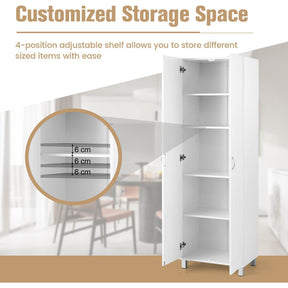 187 CM Double Door Tall Storage Cabinet Modern Utility Pantry Organizer White
