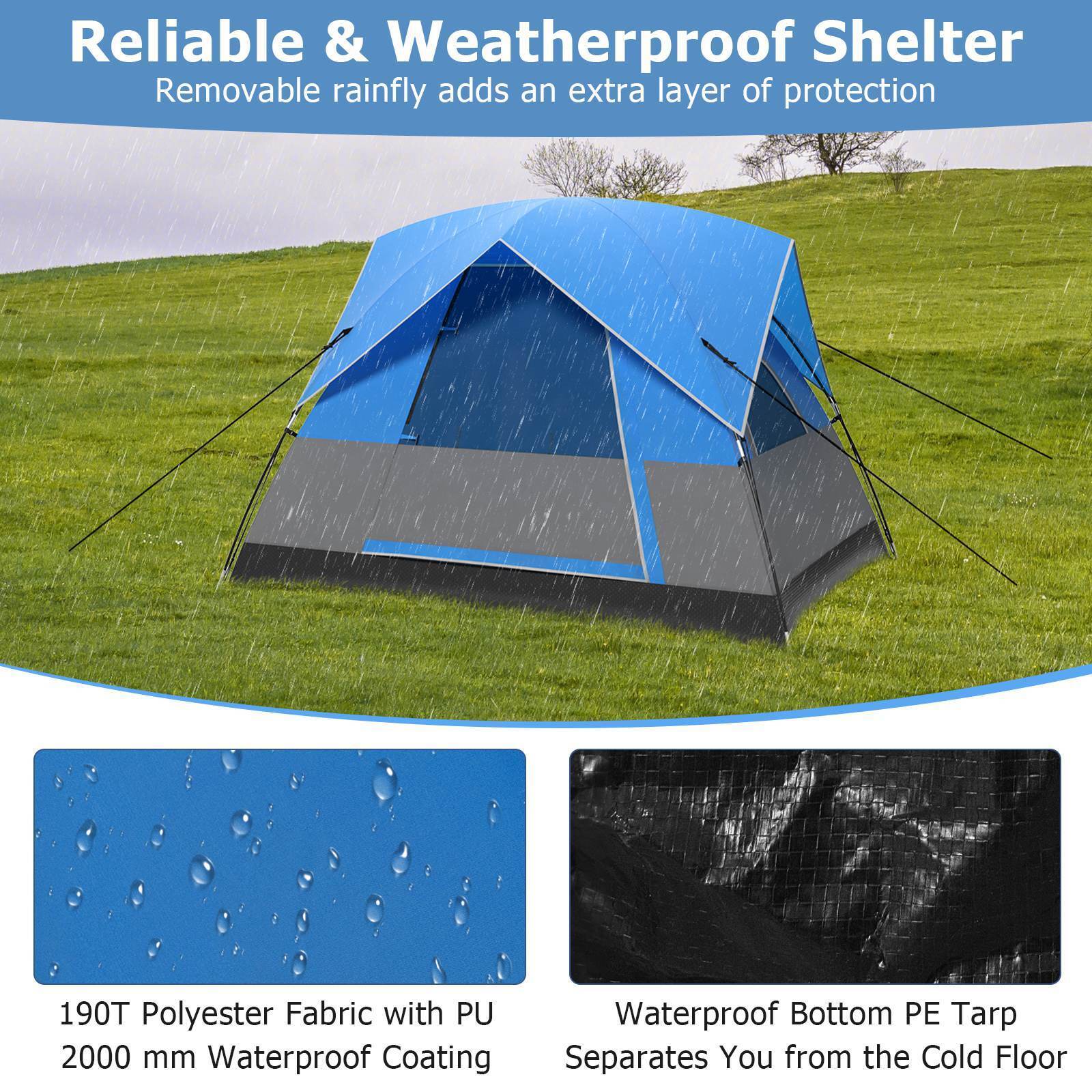 3 Person Outdoor Camping Tent，Waterproof Portable Double-layer Tent for Camping