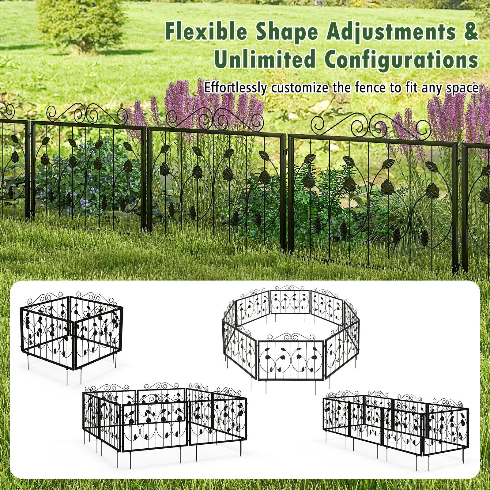 8PCS Metal Garden Flower Fence Outdoor Animal Barrier Panel Edging Rustproof