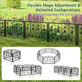 8PCS Metal Garden Flower Fence Outdoor Animal Barrier Panel Edging Rustproof